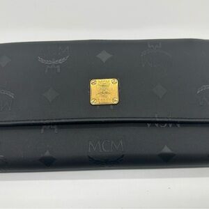 MCM monogrammed black nylon long wallet